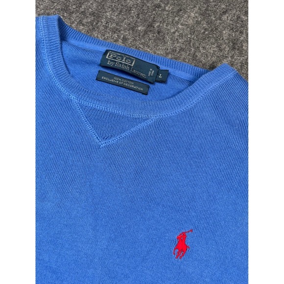 Polo Ralph Lauren Mens Blue Cotton Long Sleeve Crew Neck Pullover Sweater L - Picture 1 of 8